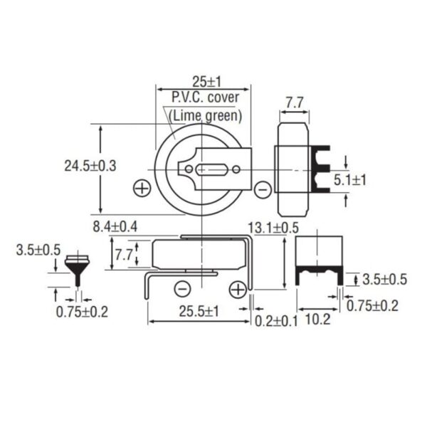 pilha litio br2477 3v o24x7 7mm 3 pin panasonic br2477agan 1