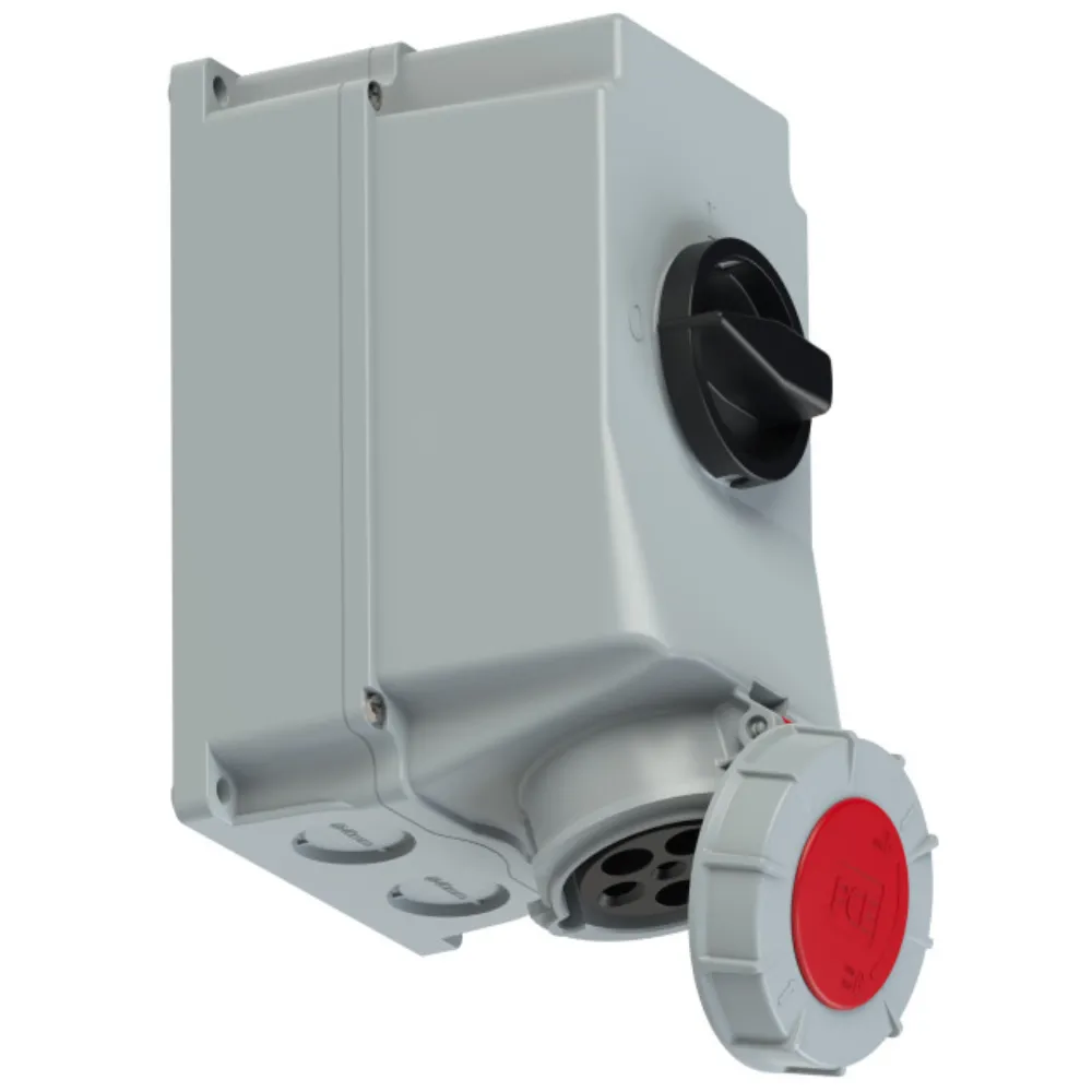 Tom mural CEE c/interr bloqueio 3P+N+T 63A-400V-50/60Hz-6h-IP67 Tom mural CEE c/interr bloqueio 3P+N+T 63A-400V-50/60Hz-6h-IP67