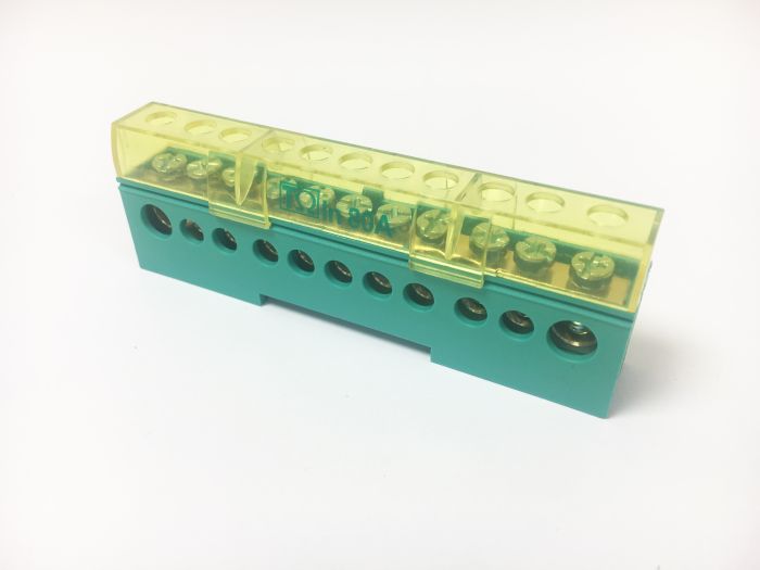 Barra unipolar protegida ΩBLOCK de 80A x15 furos VD Barra unipolar protegida ΩBLOCK de 80A x15 furos VD